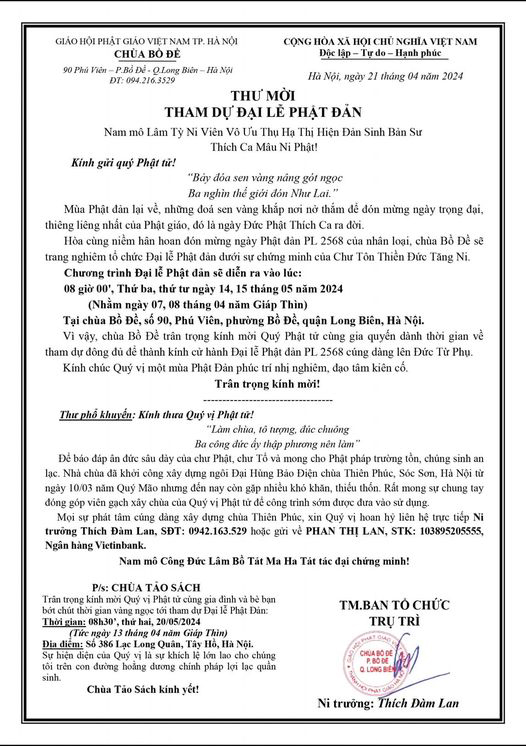 Lễ Phật Đản Chùa Bồ Đề Long Biên Hà Nội